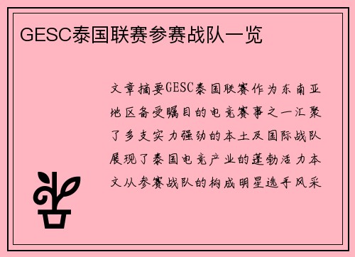 GESC泰国联赛参赛战队一览
