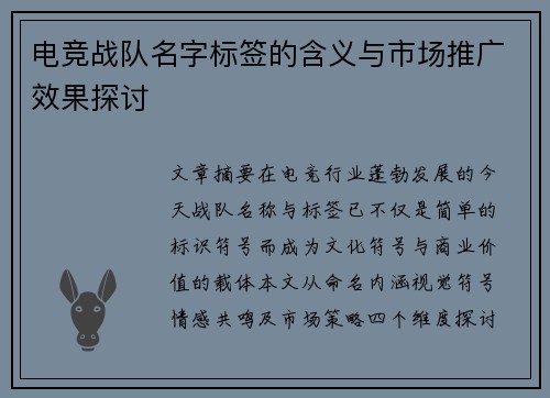 电竞战队名字标签的含义与市场推广效果探讨